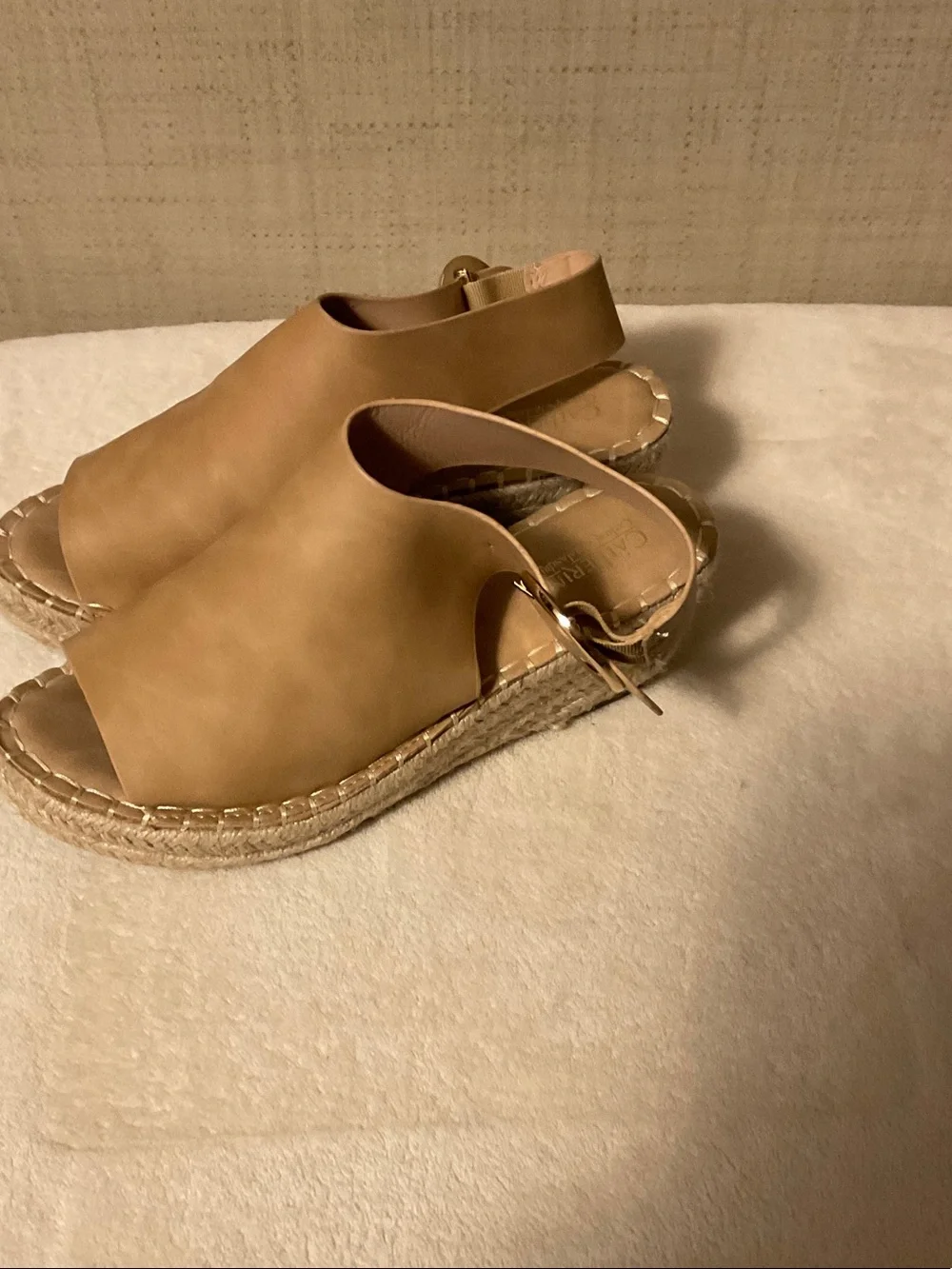 Catherine Malandrino Tan Leather Espadrille Platform Slingback Sandals